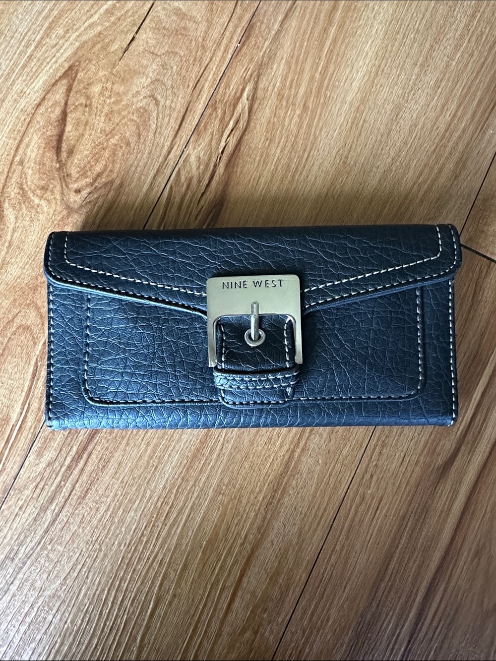 Nine West Black Faux-Leather Wallet with Brushed Silver Buckle